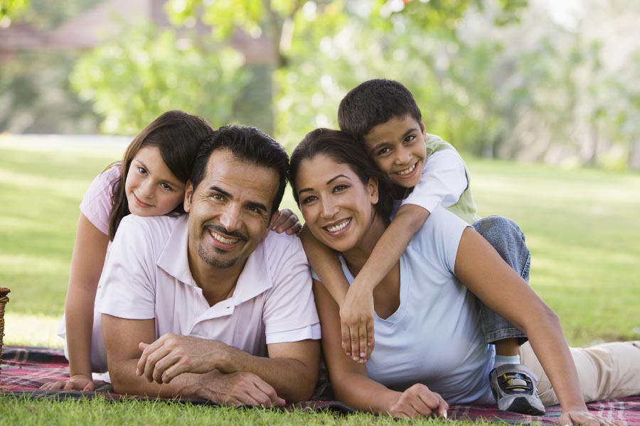 Personal Insurance - Family Gathers on a Picnic Blanket in a Park, Smiling on a Spring Day